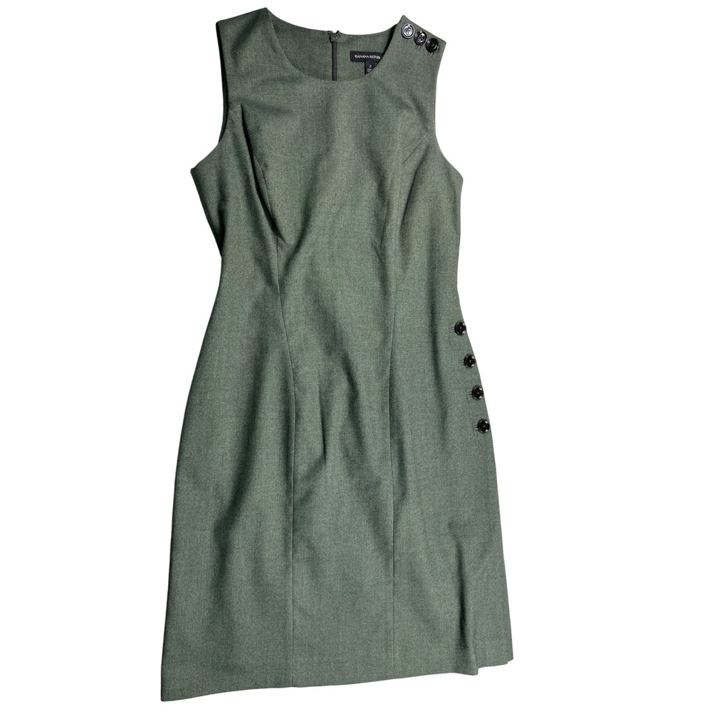 Banana Republic Women's Size 2 Green Sheath Dress Button Detail Sleeveless - Picture 1 of 3